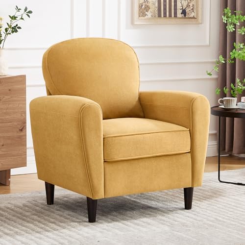 Accent Chair, Mid Century Modern Arm Chair with Thick Cushion and Back, Comfy Upholstered Reading Chair Single Sofa Chair for Living Room, Bedroom, Club, Yellow