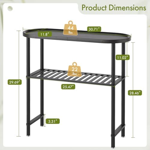 Narrow Hallway Table for Entryway, Small Console Table Black 30.7", Bamboo Plant Stand Indoor Outdoor 2-tier, Small TV Stand for Bedroom with Anti-fall Edge, Sofa Side Table 5min Easy Assembly