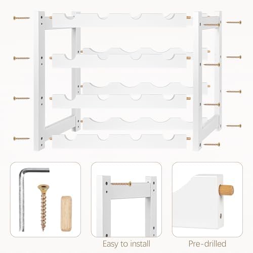 VASMIA Wine Rack, 4-Tier Bamboo Wine Racks Countertop,Sturdy and Durable Wine Storage Cabinet Shelf,16 Bottles Wine Holder for Kitchen Pantry, White