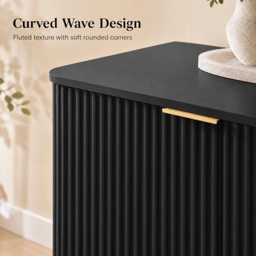 USHOWER 63" Fluted Buffet Cabinet with Storage, Wooden Sideboard, Black