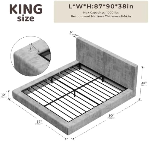 RECCI AirFrame King Size Upholstered Bed Frame with Plush Padded Headboard