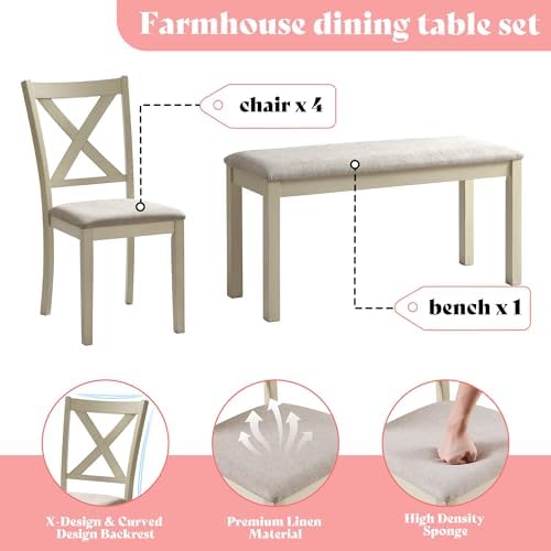 AMERLIFE 6 Piece Farmhouse Dining Table Set with 60" Solid Wood Table