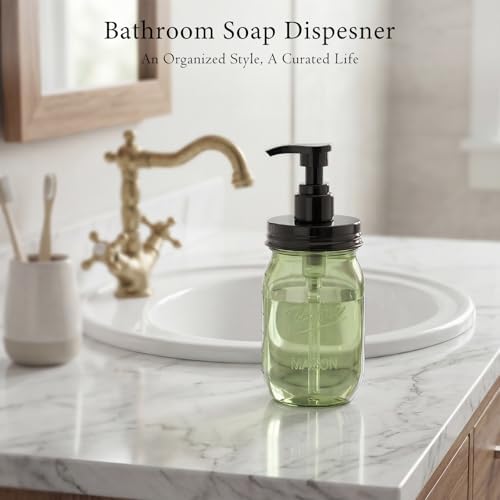 Amolliar Plastic Mason Jar Soap Dispenser with Pump Lid 16OZ - 2Pack Green