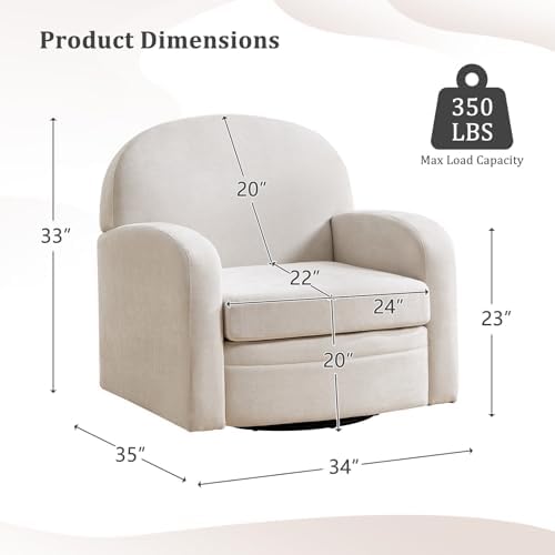 CANMOV 360° Swivel Accent Chair, Modern Single Swivel Armchair, Cream White