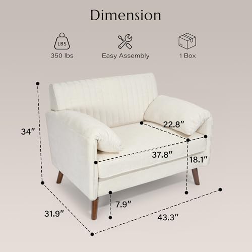 Modern Elegant Oversized Accent Armchair Set of 2, 43.3" Chenille, Beige