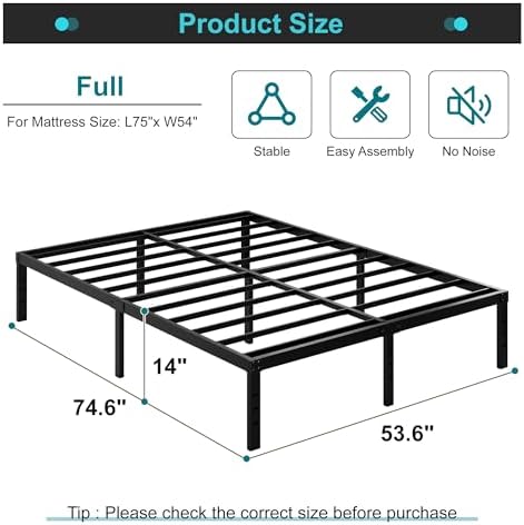 Maenizi 14 Inch Full Size Bed Frame Heavy Duty Support Up to 3000 lbs