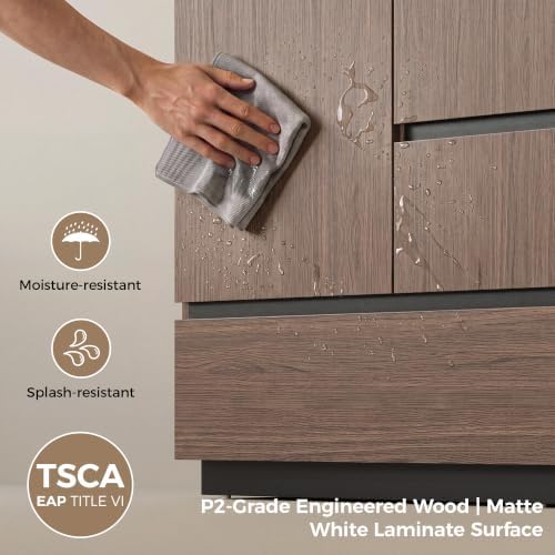 IRONCK 30-Inch Bathroom Vanity with Ceramic Sink, Modern (Walnut Brown) | Power Outlet | Freestanding | Divided storage | Hiddle Handle | Soft-Close Hinges