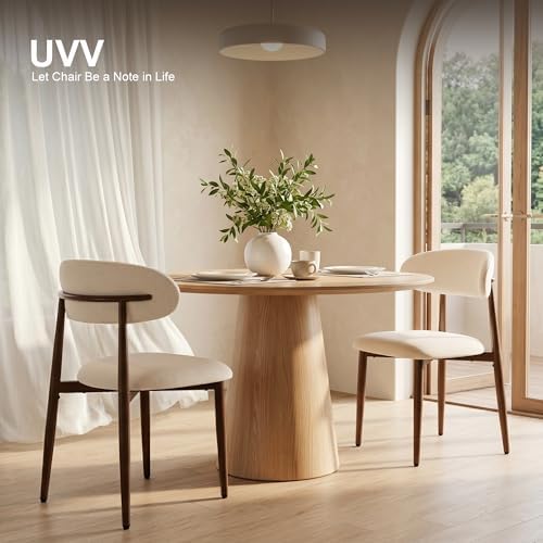 UVV Dining Chairs Set of 6, Metal Kitchen Chairs with Modern Fabric Upholstered for Dining Room, Beige