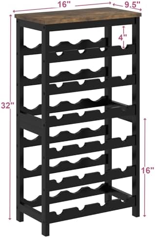 MOGELAFOO 6 Tier Bamboo Wine Rack Freestanding Floor, 24 Bottles Wine Storage Shelves with Table Top, Stackable Wine Display Rack for Kitchen, Bar, Dining Room, Rustic Brown and Black