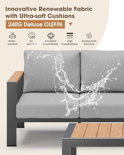 Aluminum Outdoor Patio Furniture Set 8 Seats, Outdoor Sectional Corner Sofa, Patio Conversation Sets with Coffee Table & Washable Thick Cushions, Outdoor Furniture for Backyard, Porch, Gray