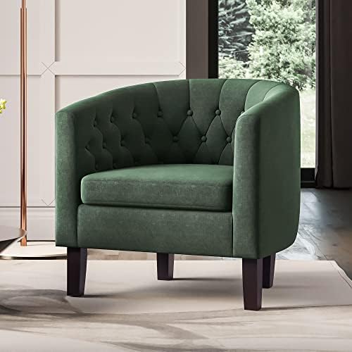BELLEZE Green Accent Chairs for Living Room, Elegant Arm Chair Upholstered Tufted Barrel Chair Club Chair for Bedroom with Sturdy Legs and Linen Fabric - Berlinda (Green)