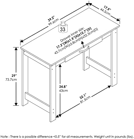 Furinno Jaya Writing Desk with Drawer, White