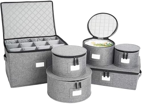storageLAB 6-Piece China Storage Set | Plates, Mugs & Wine Glasses | Gray