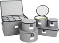 storageLAB 6-Piece China Storage Set | Plates, Mugs & Wine Glasses | Gray