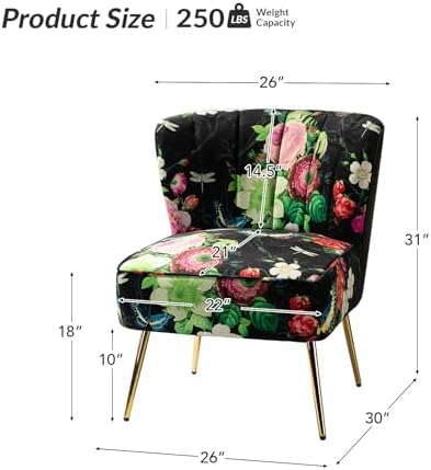HULALA HOME Accent Chair with Golden Metal Legs, Comfy Tufted Wingback Living Room Chair Floral Fabric Small Armless Side Chair for Bedroom, Reading Room Flower Print