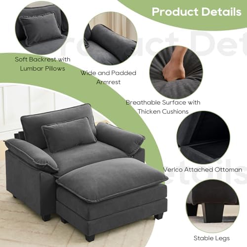 Oprisen 53" Modular Sectional Sofa, Comfy Deep Cloud Couch with Ottoman