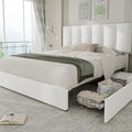 VECELO Queen Size Bed Frame with 4 Storage Drawers, Adjustable Height Headboard, Heavy-Duty Platform Bedframe with Strong Wooden Slats, No Box Spring Needed, Pure White