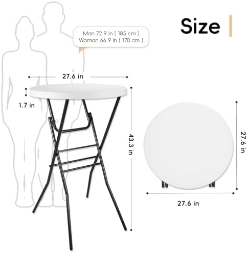pollilar Cocktail Table 28in Bar Height Folding High Top Table White