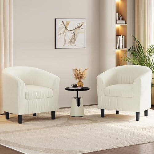 Yaheetech Accent Chairs Set of 2, Corduroy Barrel Armchairs Beige