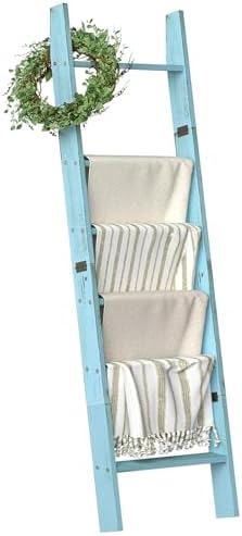 Blanket Ladders for the Living Room, Blanket Holder 6-Tier Blue