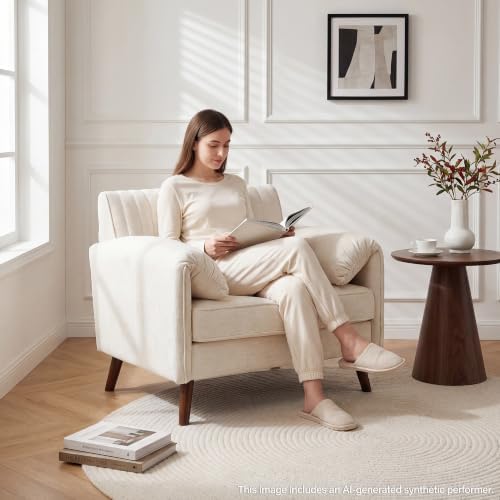Modern Oversized Accent Reading Chair for Living Room, 43", Chenille, Beige