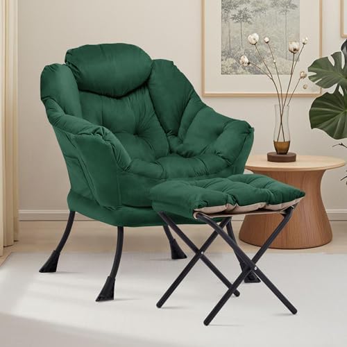 Lazy Chair with Ottoman, Comfy Reading Chair, Emerald Green