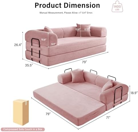 79" Convertible Sofa Bed, Boneless Sleeper Futon Couch for Living Room