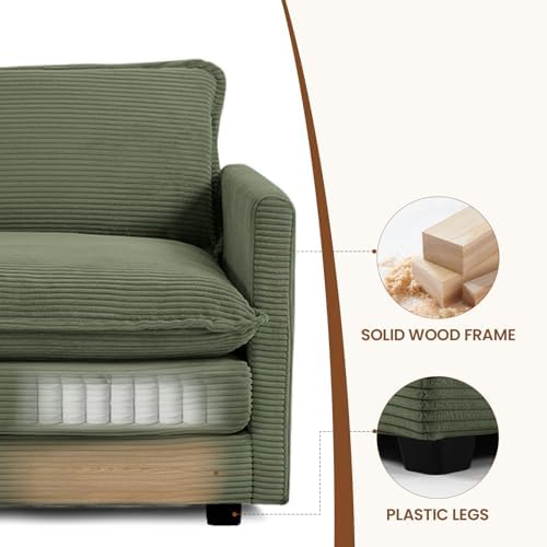 ROWHY 41'' Single Armchair with Ottoman, Modern Corduroy Cloud Couch with Convertible Chaise, Upholstered Sofa Set for Living Room, Green
