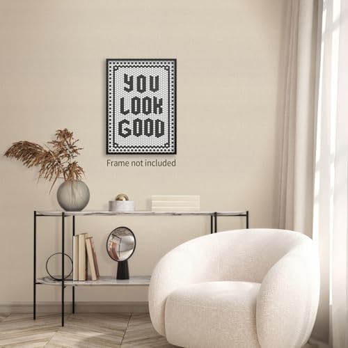 OMANI Black and White Quotes Wall Art Trendy Minimalist You Look Good Poster Funky Hexagon Tile Canvas Prints for Living Room Bathroom Wall Decor 24x36 inch Unframed