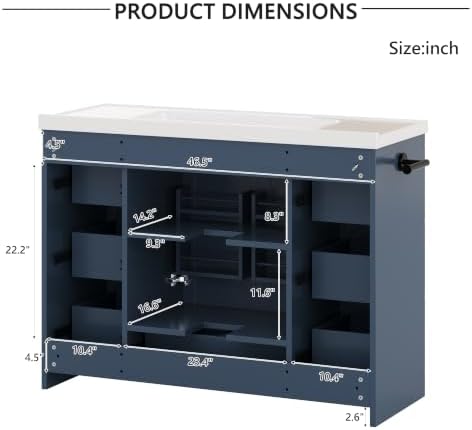YOPTO 48" Bathroom Vanity with Sink, Freestanding Bathroom Cabinet | Ceramic Top & Backsplash, 7 Storage Drawers, X-Shaped Doors, Adjustable Shelving, Door Storage and Towel Bar, Navy Blue
