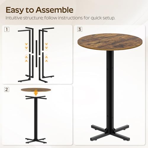 YATINEY Round Bar Table, Counter Height Pub Table, Bar Height Cocktail Table, Versatile Use, for Dining Room, Kitchen, Bar, Pub, Cafe, Rustic Brown and Black BT10BR