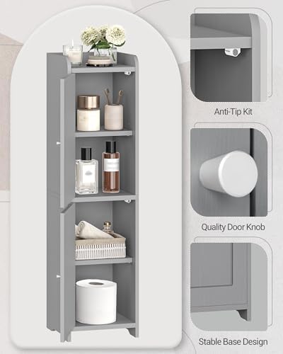 Hzuaneri Bathroom Storage Cabinet, Small Corner Floor Cabinet with 2 Doors | Narrow Toilet Paper Cabinets with Adjustable Shelf, Bathroom Organizer for Small Spaces, 7.9" D x 7.9" W x 29.5" H Gray