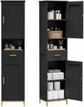 Homhedy 67" H Bathroom Storage Cabinet, Tall Bathroom Cabinet, Black | Narrow Cabinet with Doors and Drawer, Adjustable Shelves, Floor Cabinet for Bathroom, Living Room, Kitchen, Dining Room