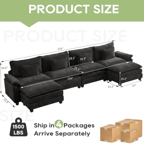 Oprisen 154" Modular Sectional Sofa, Comfy Deep Cloud Couch with Ottoman
