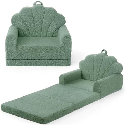 Blissful Diary Foldable Kids Couch, 2-in-1 Kids Sofa Chair, Green Shell