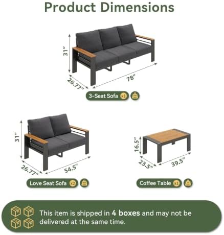 Aoxun Patio Furniture Set, Aluminum Outdoor Furniture with Oversized Seats