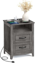 VASAGLE Farmhouse Nightstand with Charging Station, 2 Drawers