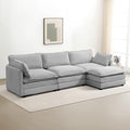 ROWHY 112'' Modular Sectional Cloud Couch with Movable Ottoman, 4 Seat Modern Corduroy Sofa, Deep Seat L Shaped Couch for Living Room Bedroom Apartment,Light Grey