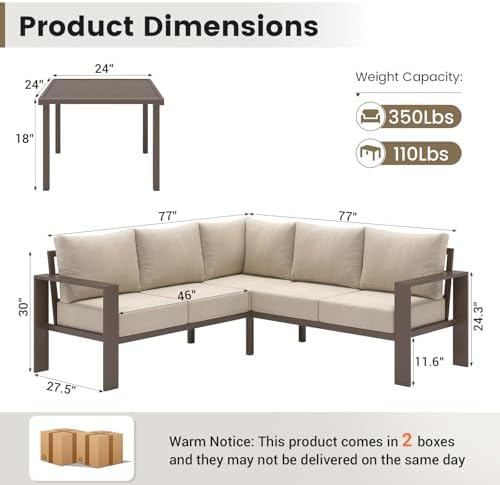 UDPATIO 6-Piece L Shaped Outdoor Sectional Sofa, 6" Thick Cushion