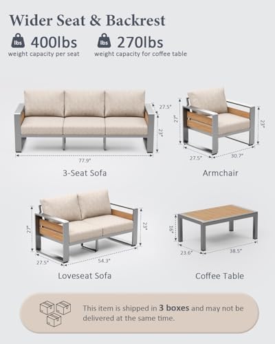 ZANDOR Aluminum Outdoor Patio Furniture Set with Table,5 Seat, Silver