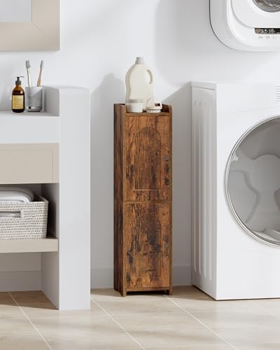 Hzuaneri Bathroom Storage Cabinet, Small Corner Floor Cabinet with 2 Doors | Narrow Toilet Paper Cabinets with Adjustable Shelf, Bathroom Organizer for Small Spaces, 7.9"D x 7.9"W x 29.5"H Rustic Brown