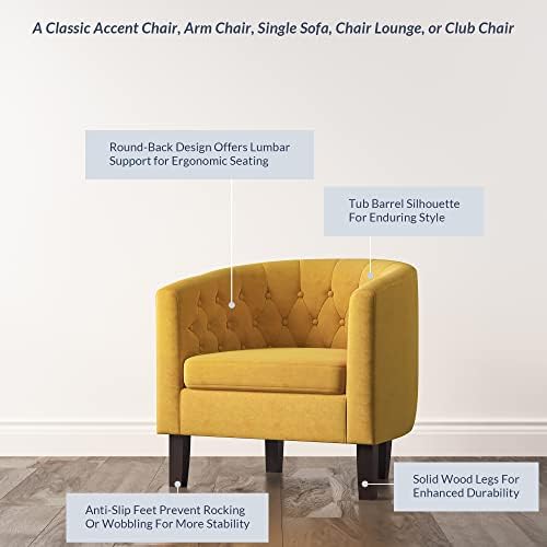 BELLEZE Yellow Accent Chairs for Living Room, Set of 2 Elegant Arm Chairs, Upholstered Tufted Barrel Chairs Club Chairs for Bedroom with Sturdy Legs and Linen Fabric - Berlinda (Yellow)