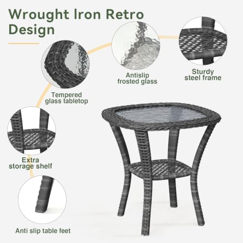 Aoxun 3 Pieces Patio Furniture Set, Swivel Rocker Chairs Set of 2, Navy