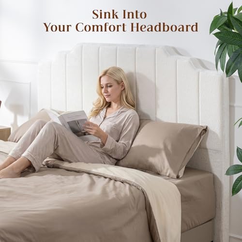 King Headboard, Beige Upholstered Headboard for Bed, No Assembly