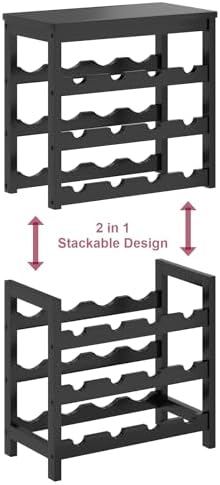 MOGELAFOO 6 Tier Bamboo Wine Rack Freestanding Floor, 24 Bottles Wine Storage Shelves with Table Top, Stackable Wine Display Rack for Kitchen, Bar, Dining Room, Black
