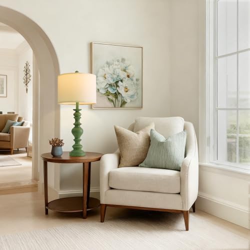 BOBOMOMO 27" Sage Green Table Lamps Set of 2, Large Farmhouse Resin Lamps with Linen Shades, Green Vintage Lamps for Living Room, Bedroom, or Entryway, Rustic Elegant Home Décor