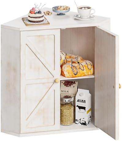 Trironsun Corner Bread Box for Kitchen Counter Double Layer Bamboo Bread Storage Container Large Capacity Bread Storage Bin Farmhouse Breadbox Organizer