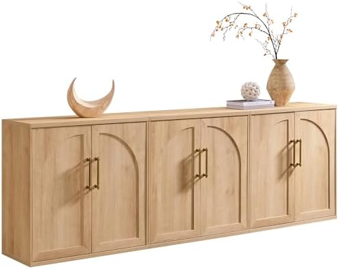 ACCOHOHO Arched Door Sideboard Buffet Cabinet Set of 3, Natural Oak