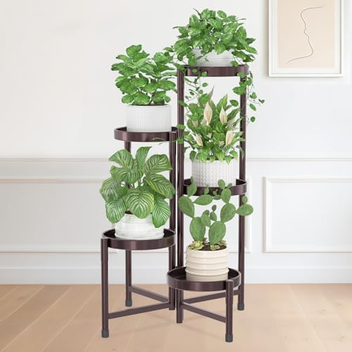 iDavosic.ly Plant Stand Indoor Outdoor, 5 Tier Metal Corner Shelf, Bronze