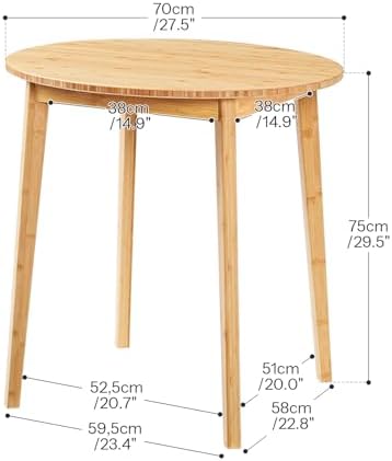 HOOBRO Bamboo Dining Table, Round Dining Table for 2, 27.5" Kitchen Table for Small Space, Writing Table, Easy to Assemble, for Dining Room, Living Room, Office, Kitchen, Apartment, Natural YL71CZ01G1